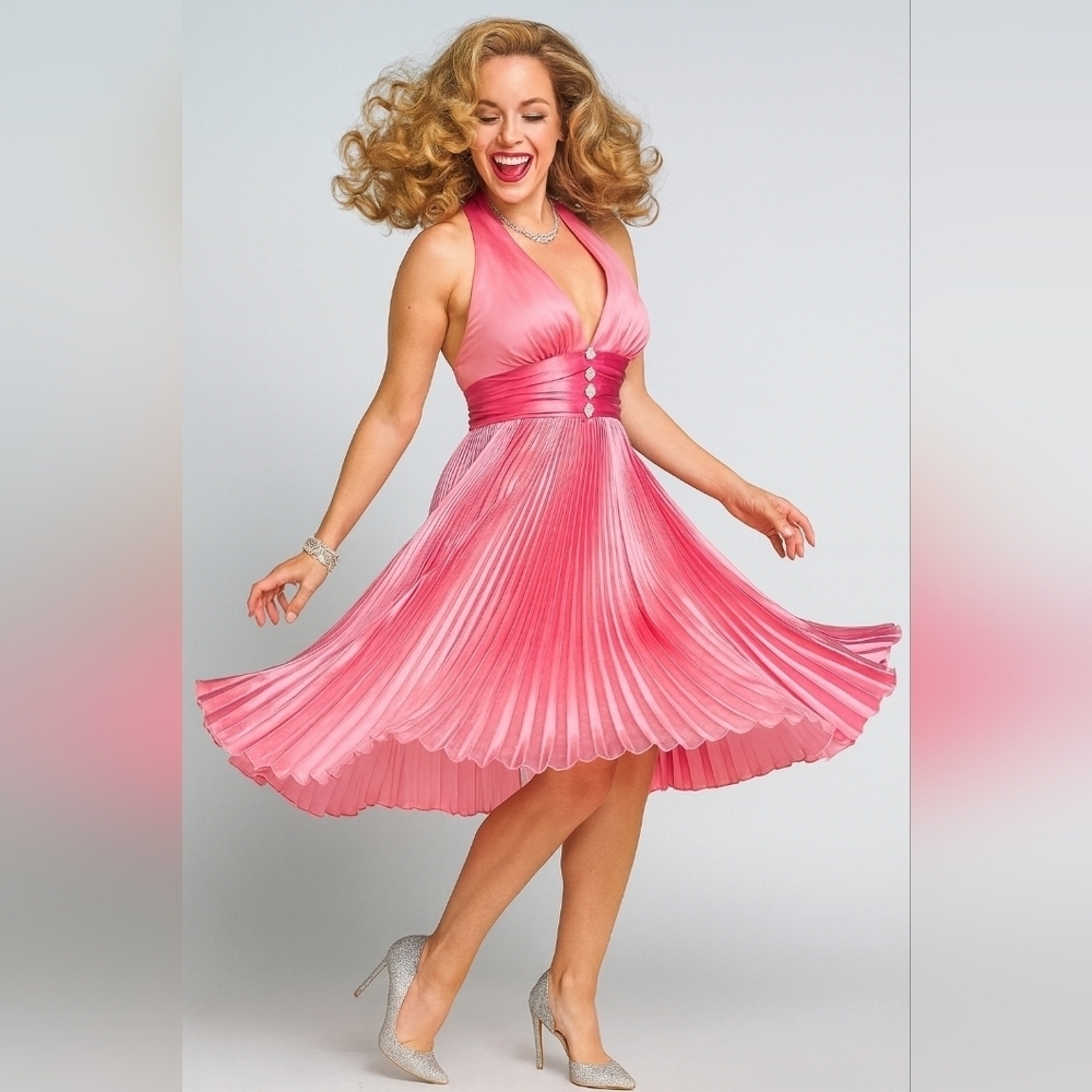 Source Unknown Vibrant Pink Pleated Midi Dress